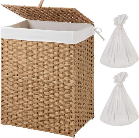 woven laundry basket with lid.